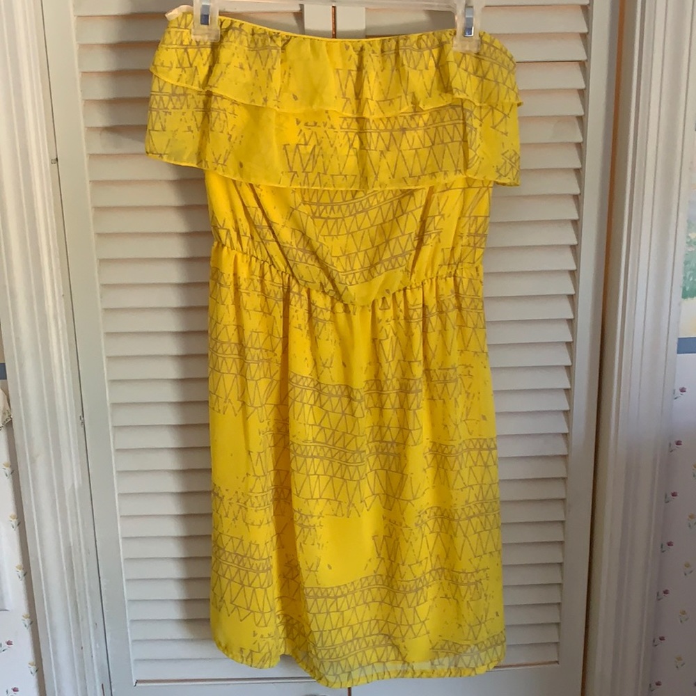 yellow strapless bohemian dress